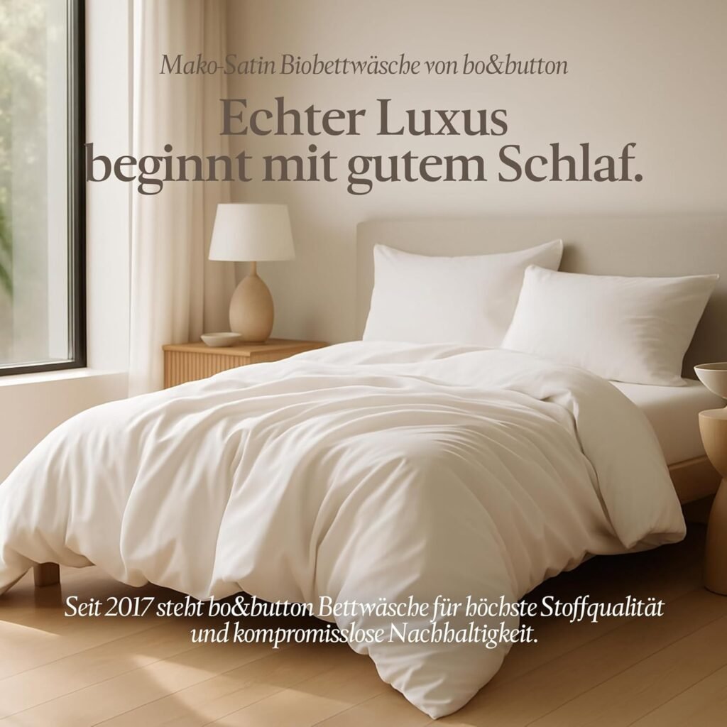 Weiße Bio Bettwäsche aus Mako Satin mit glatter Oberfläche